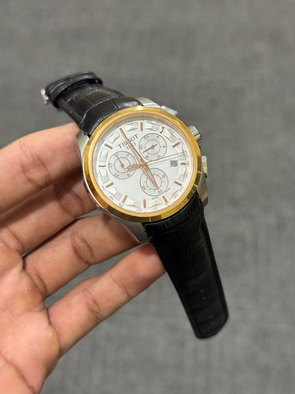 Tissot White dial leather chrono Gold Ring