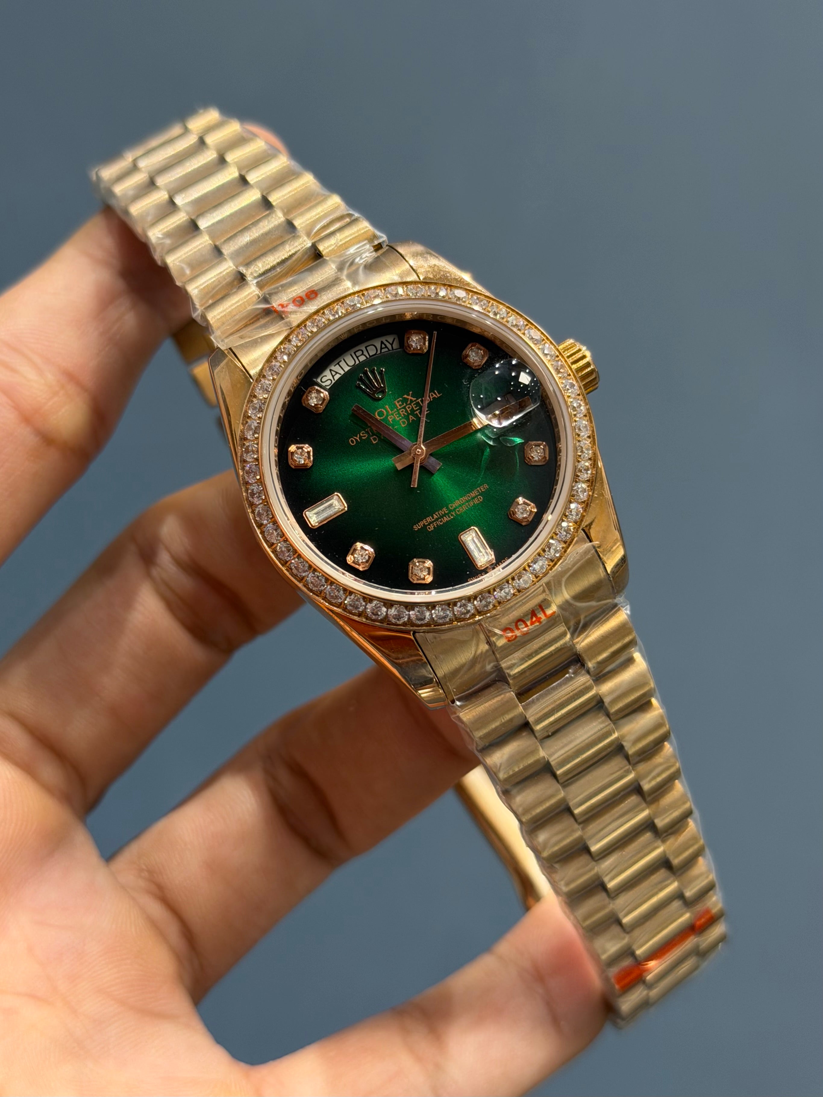 NEW COLLECTION 36 ROSE WITH GREEN DIAL STONE BEZEL RUBY STONE FIGURE A ...