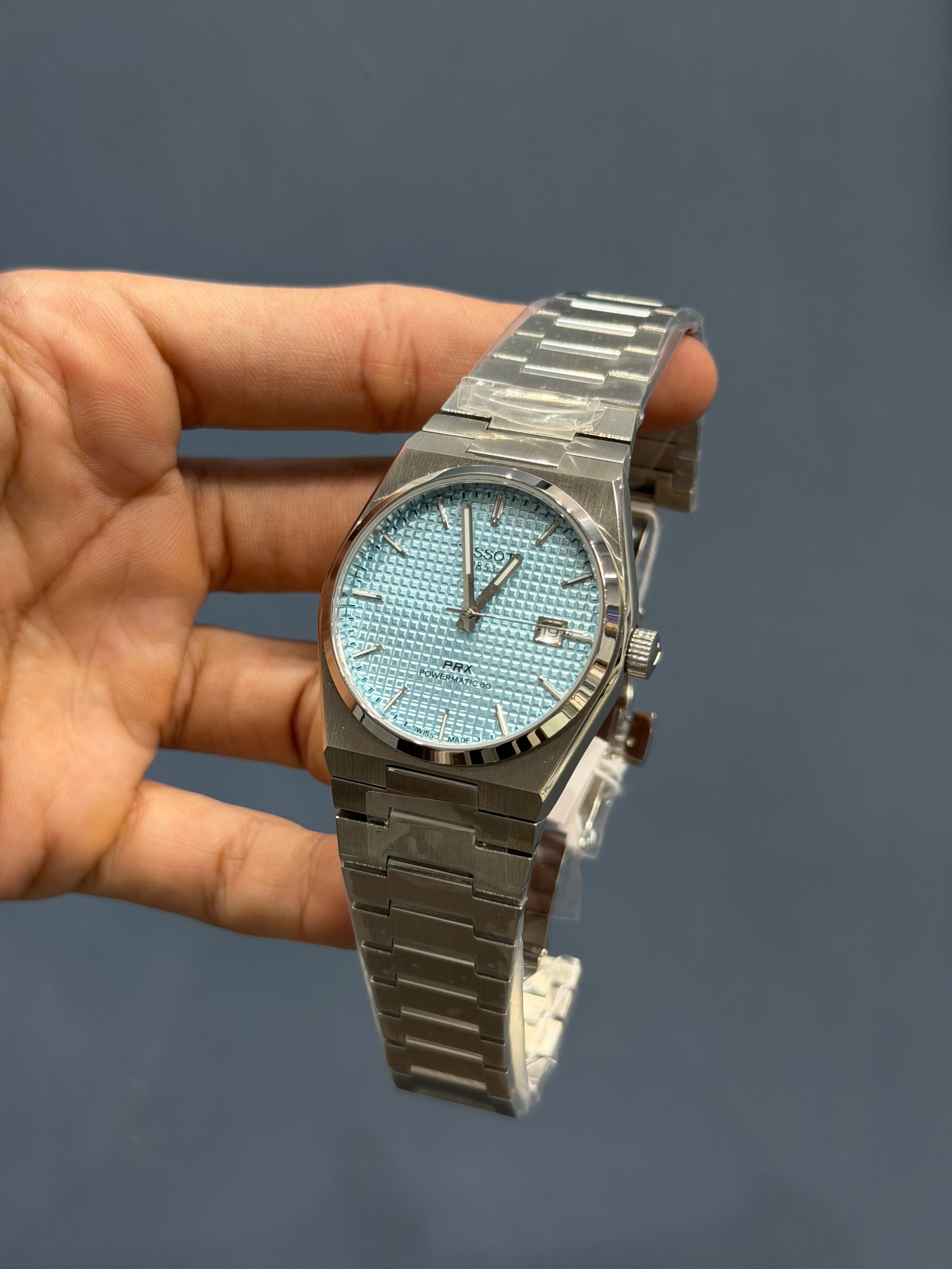 NEW COLLECTION SILVER WITH SKY BLUE TEXTURED DIAL STAINLESS STEEL AUTO ...
