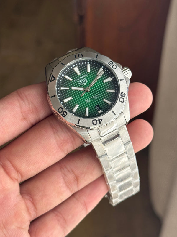 Tag Aquaracer | Silver Chain | Green Dial