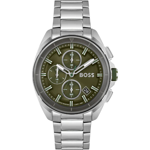 HUGO BOSS Volane Silver Stainless Steel Green Dial Chronograph Quartz Watch for Gents - 1513951