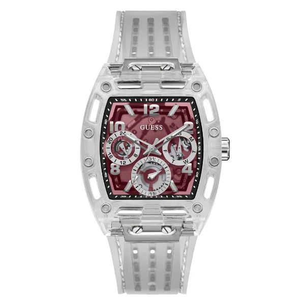 Guess Phoenix Translucent Silicone Strap Burgundy Dial Quartz Watch for Gents - GW0499G9