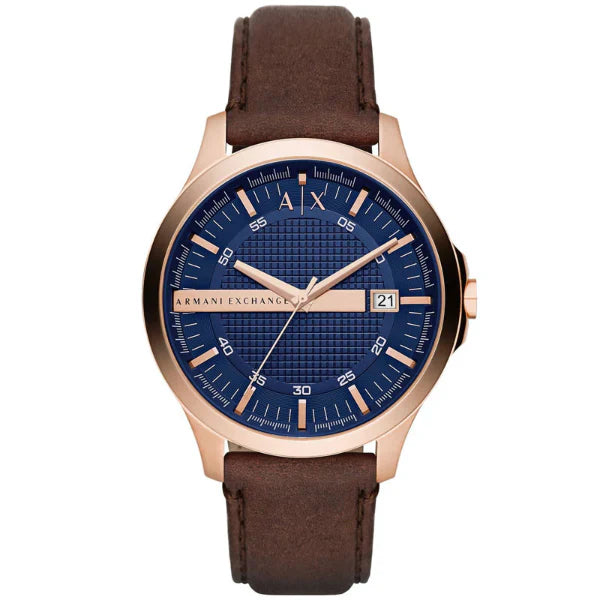 Armani Exchange Brown Leather Strap Blue Dial Quartz Watch for Gents - AX2172