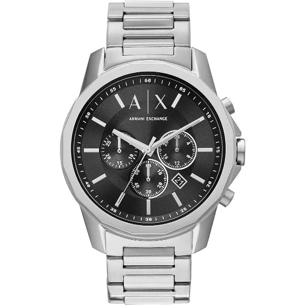 Armani Exchange Silver Stainless Steel Black Dial Chronograph Quartz Watch for Gents - AX1720