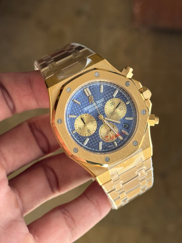 AP GOLD DIAL CHRONO GOLD BOX BLUE DIAL