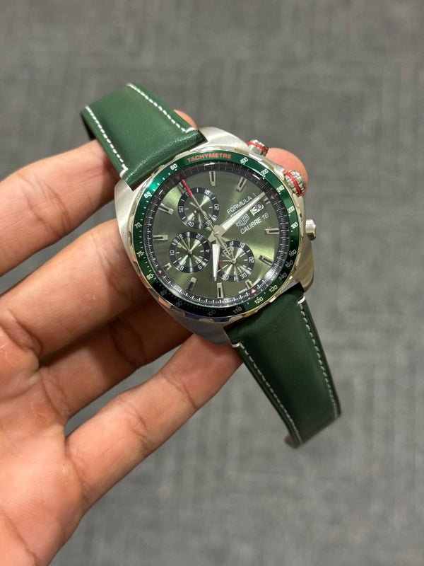 Tag Caliber 16 | Green Leather Strap | Green Dial