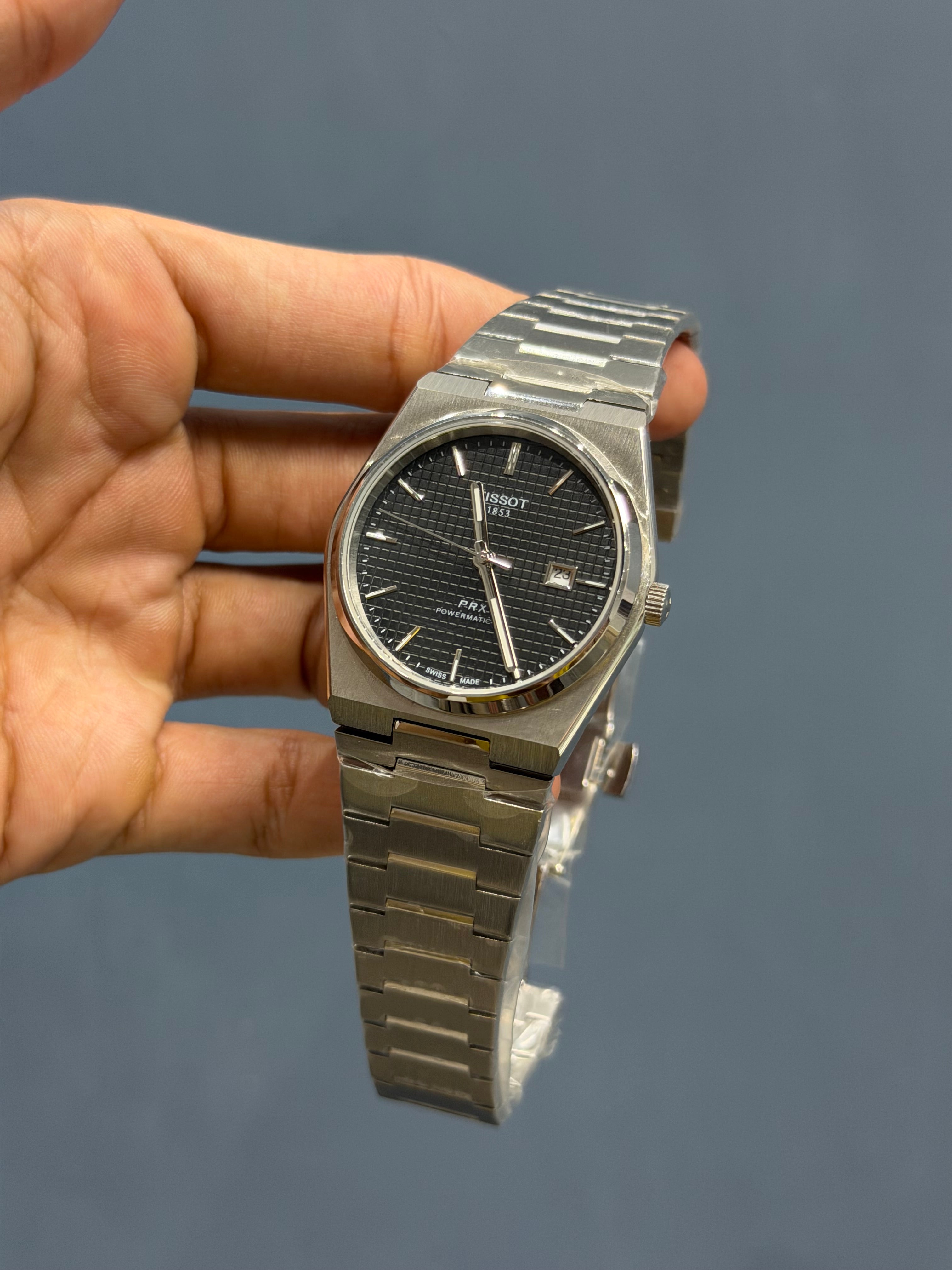 NEW COLLECTION SILVER WITH BLACK TEXTURED DIAL STAINLESS STEEL AUTOMAT ...