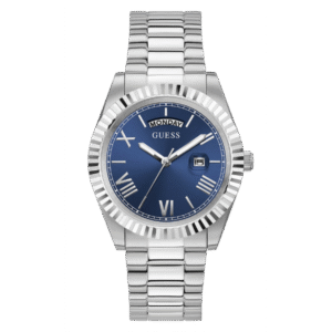 Guess Connoisseur Silver Stainless Steel Blue Dial Quartz Watch for Gents - GW0265G7