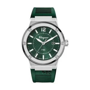 Ferragamo F-80 Green Silicone Strap Green Dial Quartz Watch for Gents - SFHY02722