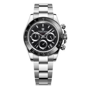 Pagani Design Silver Stainless Steel Black Dial Chronograph Quartz Watch for Gents – PD1644