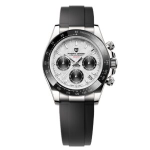 Pagani Design Black Silicone Strap Meteorite White Dial Quartz Watch for Gents - PD1664