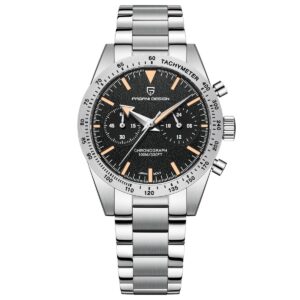 Pagani Design Silver Stainless Steel Black Dial Chronograph Quartz Watch for Gents - Pagani PD1766