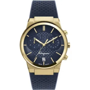 Ferragamo Sapphire Blue Rubber Strap Blue Dial Chronograph Quartz Watch For Gents - Sfme00221