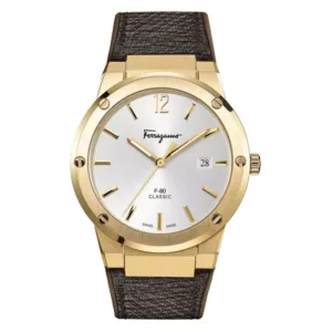 Ferragamo Men’s Swiss Made Quartz Brown Hybrid Strap Silver Dial 42 mm Watch SFDT00819