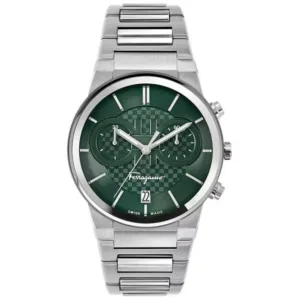 Ferragamo Sapphire Silver Stainless Steel Green Dial Chronograph Quartz Watch For Gents - Sfme00421