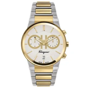 Ferragamo Sapphire Two-Tone Stainless Steel White Dial Chronograph Quartz Watch For Gents - Sfme00821