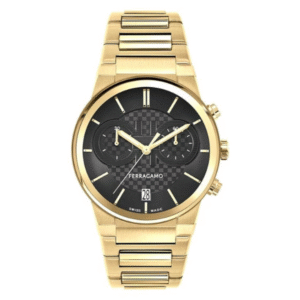 Salvatore Ferragamo Sapphire Gold Stainless Steel Black Dial Chronograph Quartz Watch for Gents - SFME01323
