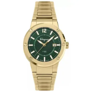 Ferragamo Men’s Swiss Made Quartz Gold Stainless Steel Green Dial 44mm Watch SFHY02921