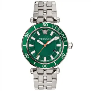 Versace Greca Sport Silver Stainless Steel Green Dial Quartz Watch for Gents - VEZ300421
