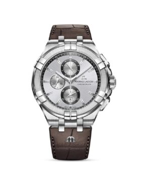 Maurice Lacroix Men’s Chronograph Quartz Brown Leather Strap Silver Dial 44mm Watch AI1018-SS001-130-1