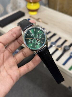 CHRONOGRAPH SILVER CASE WITH BLUE DIAL & LEATHER STRAP