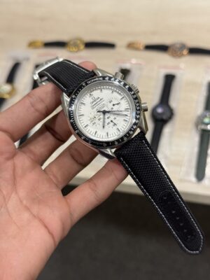 OMEGA SEAMASTER PREMIUM SILVER WITH WHITE DIAL AND BLACK VELVET STRAP