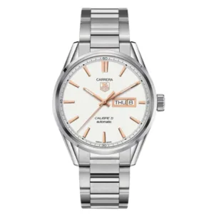 Tag Heuer Carrera Calibre 5 Silver Stainless Steel Silver Dial Automatic Watch for Gents- WAR201D.BA0723