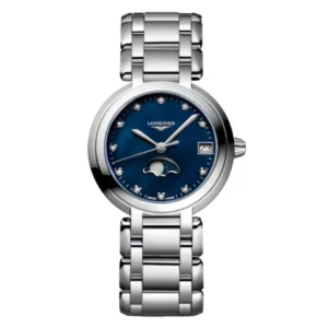 Longines Longines PrimaLuna Moonphase Silver Stainless Steel Blue Dial Quartz Watch for Ladies - L8.115.4.98.6
